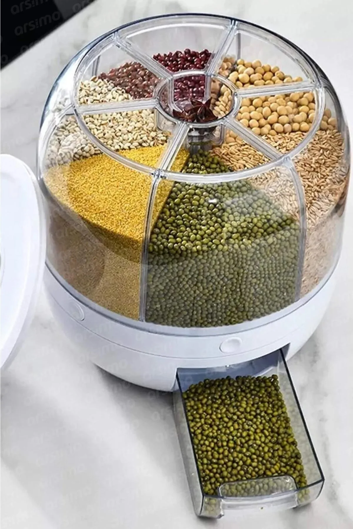 360 Degree Rotating Dry Food And Legumes Storage Organizer Air Lift | 6 Compartment