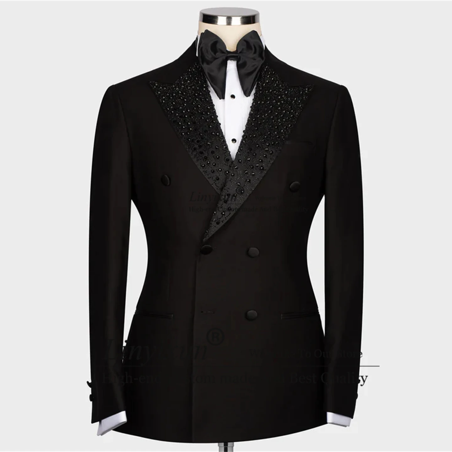 Sparkly Gem stone Embriored Tuxedo Double Breasted Men Suits 2 Pieces Sets Business Male Blazers Slim Customized Costume Homme