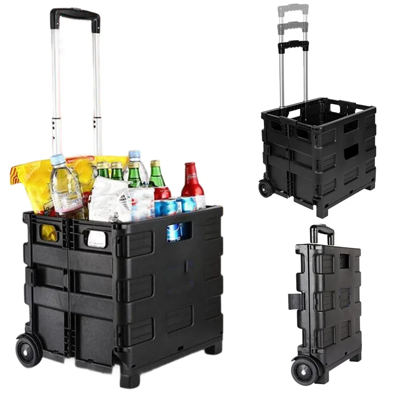 Folding Shopping Trolley Portable Vehicle Trunk Storage Box Outdoor Lightweight Hand Pull Carts Travel Picnic Luggage Handcart