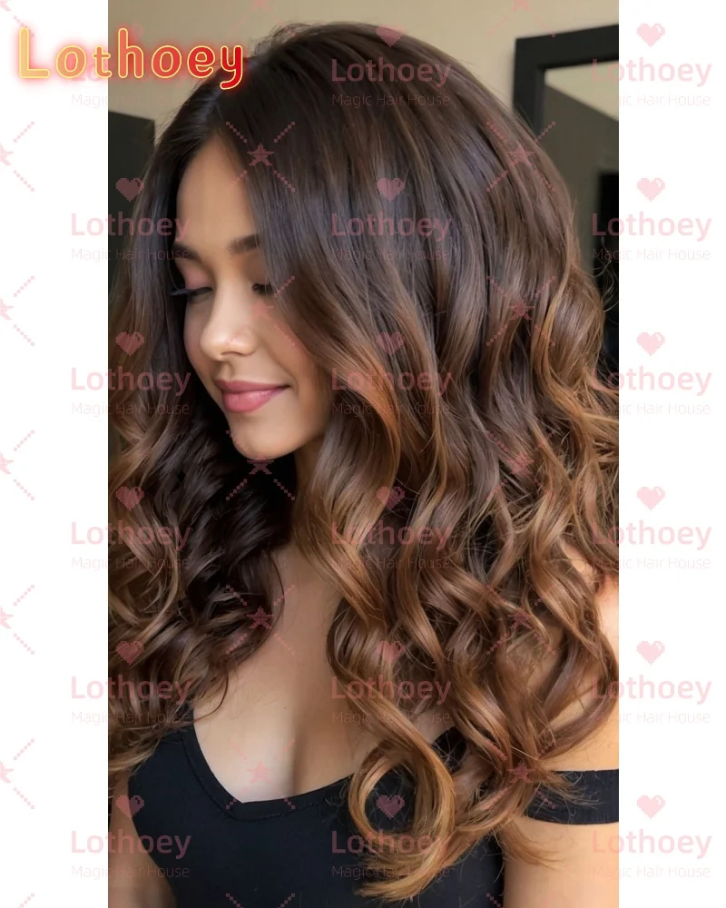 Peluca delantera de encaje ombré marrón castaño 1B424 peluca rubia ombré ondulada para Cosplay peluca con base de seda