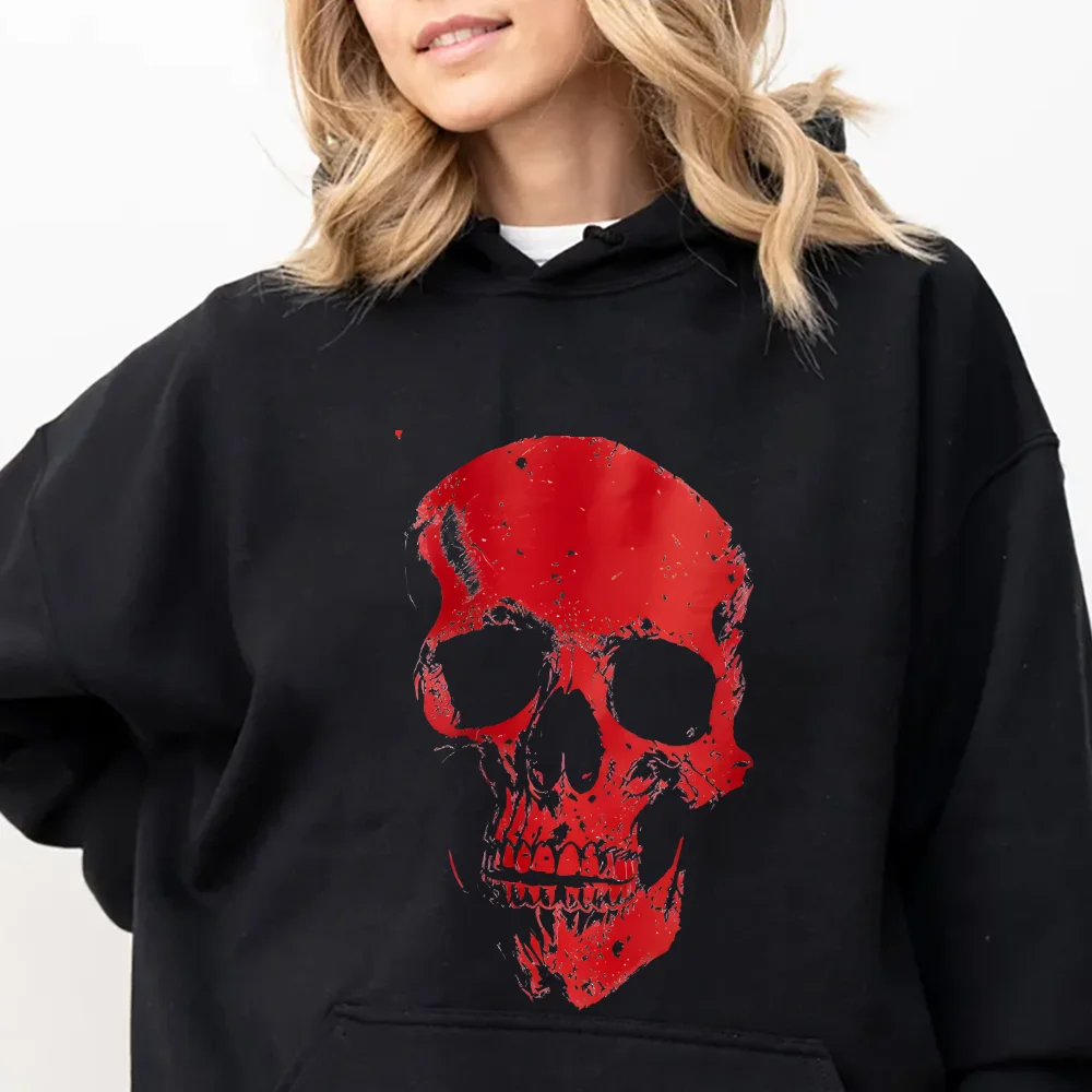 

Autumn And Winter Clothers Women Hoodies Women Graphic Clothing Red Skull Print Women Street Wear Pullovers Daily Wear