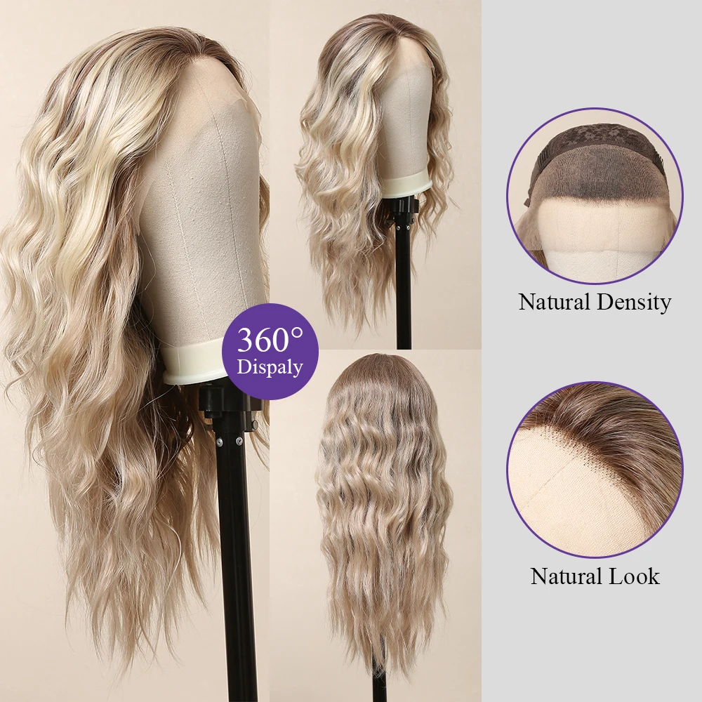 Curly Blonde Brown Synthetic Lace Front Wig 14x3 Lace Mid-Length Natural Wave Hair for White Women Daily Cosplay Heat Resistant