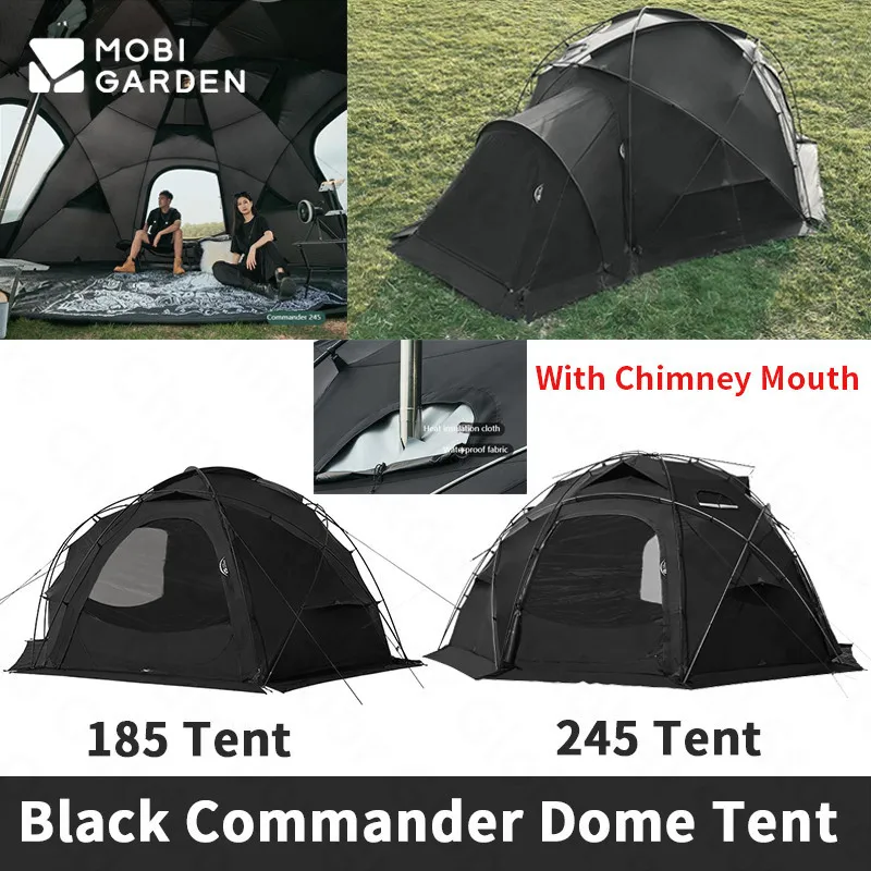 MOBI GARDEN Dome Tent Camping Outdoor Travel Tent Large Space Waterproof Tent With Chimney Nylon Double Layers 160/185/245CM