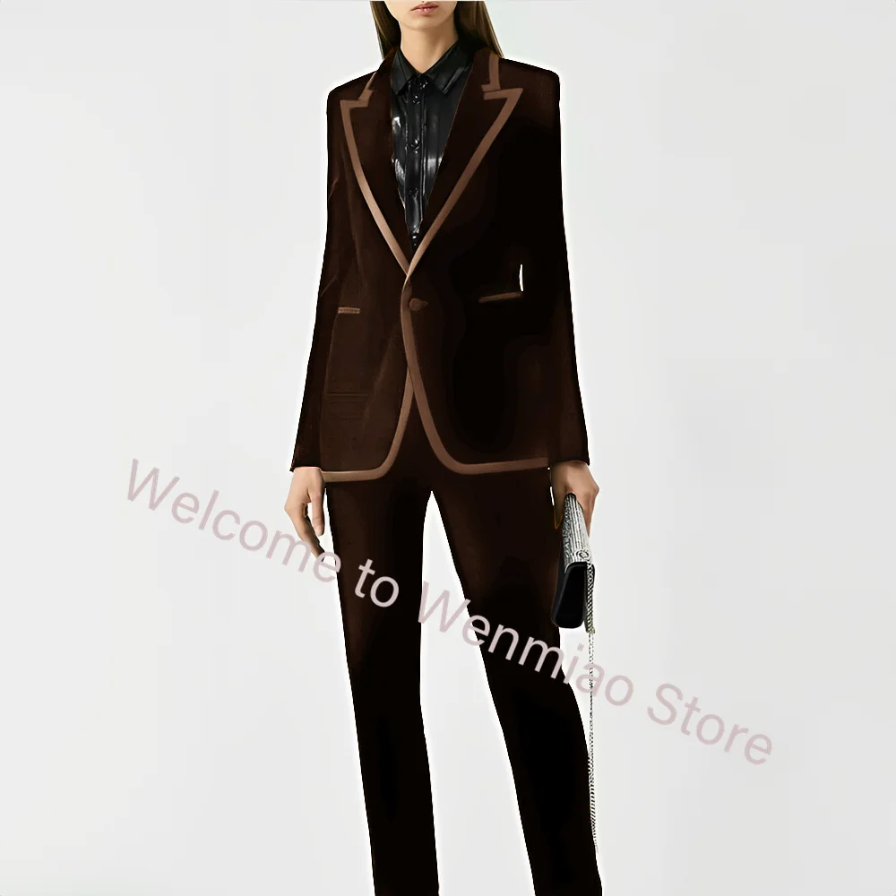 Velvet Women\'s Blazer Formal Business Suit 2 Piece Jacket Pants Set Office Workwear Lady Outfit Ladies\' Suit