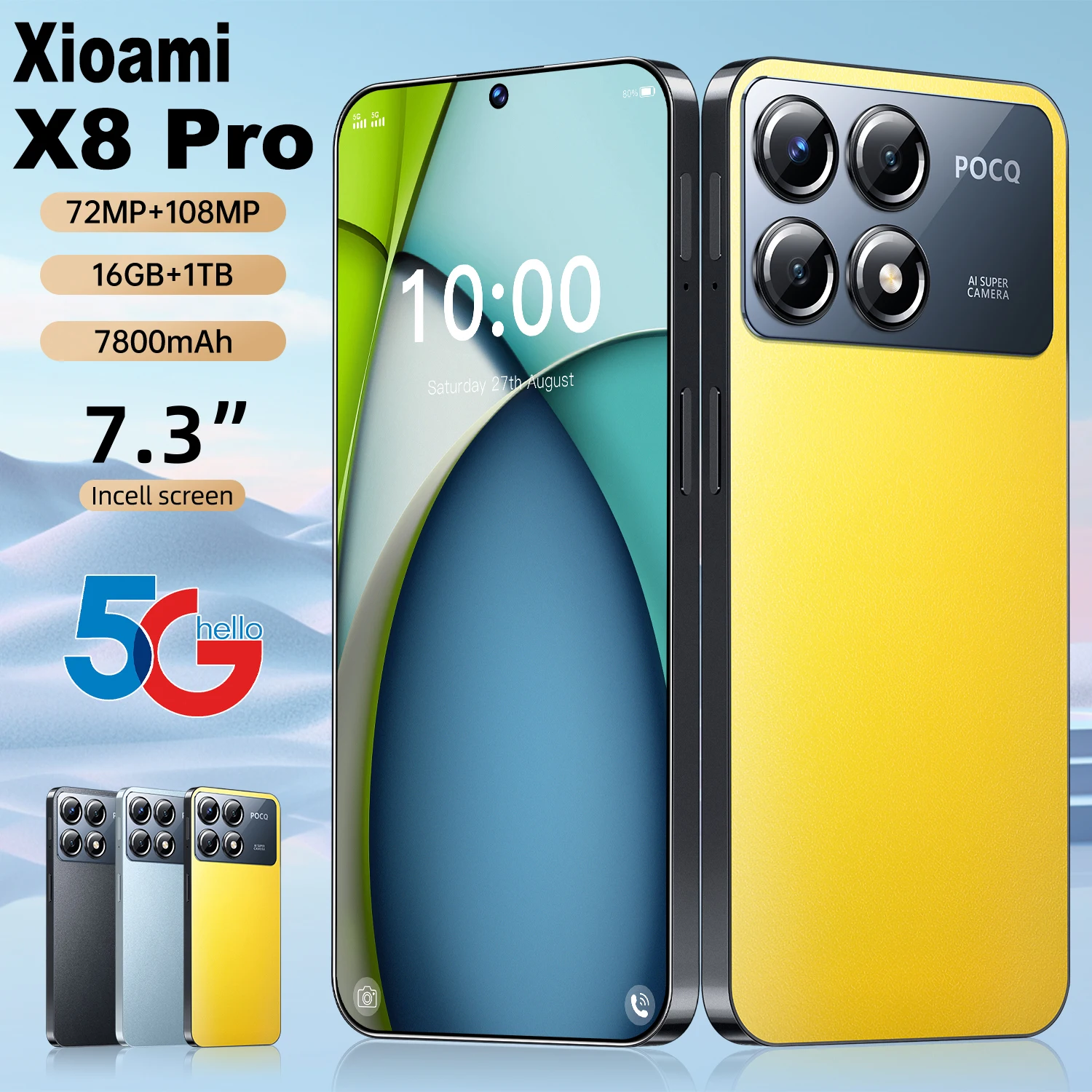 

2025 New Xioami X8 Pro 7.3HD Global Edition Original Smart Dual Card 7800mAh Battery Facial Recognition Function