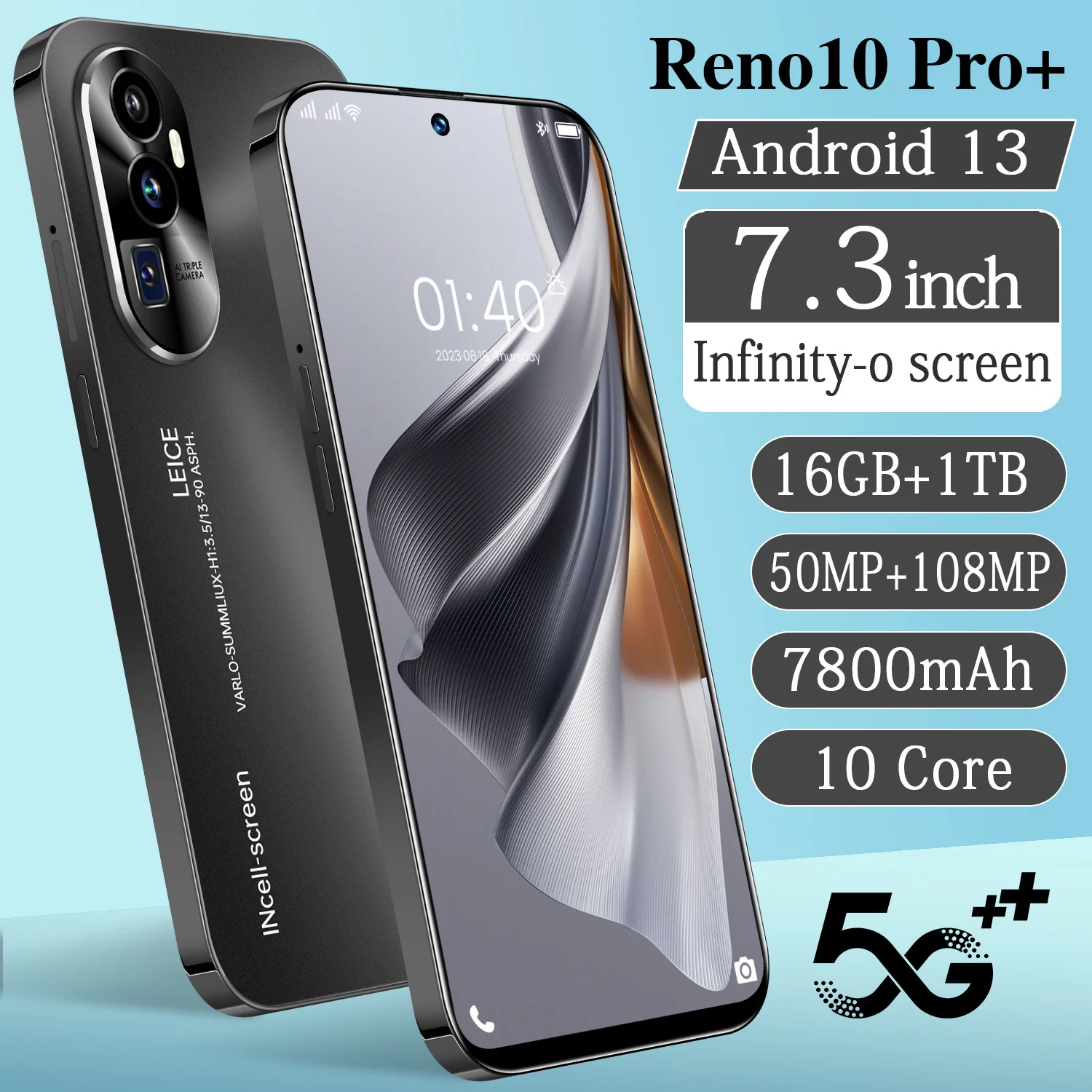 Reno10 Pro+ New Smartphone 7.3inch Full Screen 4G/5G Global Version Cell Phone 16TB+1TB 7800mAh Mobile Phones 108MP Celulares