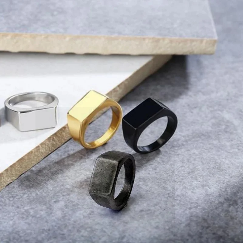 Hot Selling Titanium Staal Eenvoudige Rechthoekige Patroon Ring Voor Vrouwen Mannen Sieraden Valentijnsdag Geschenken Maat 7-13 - afbeelding 2