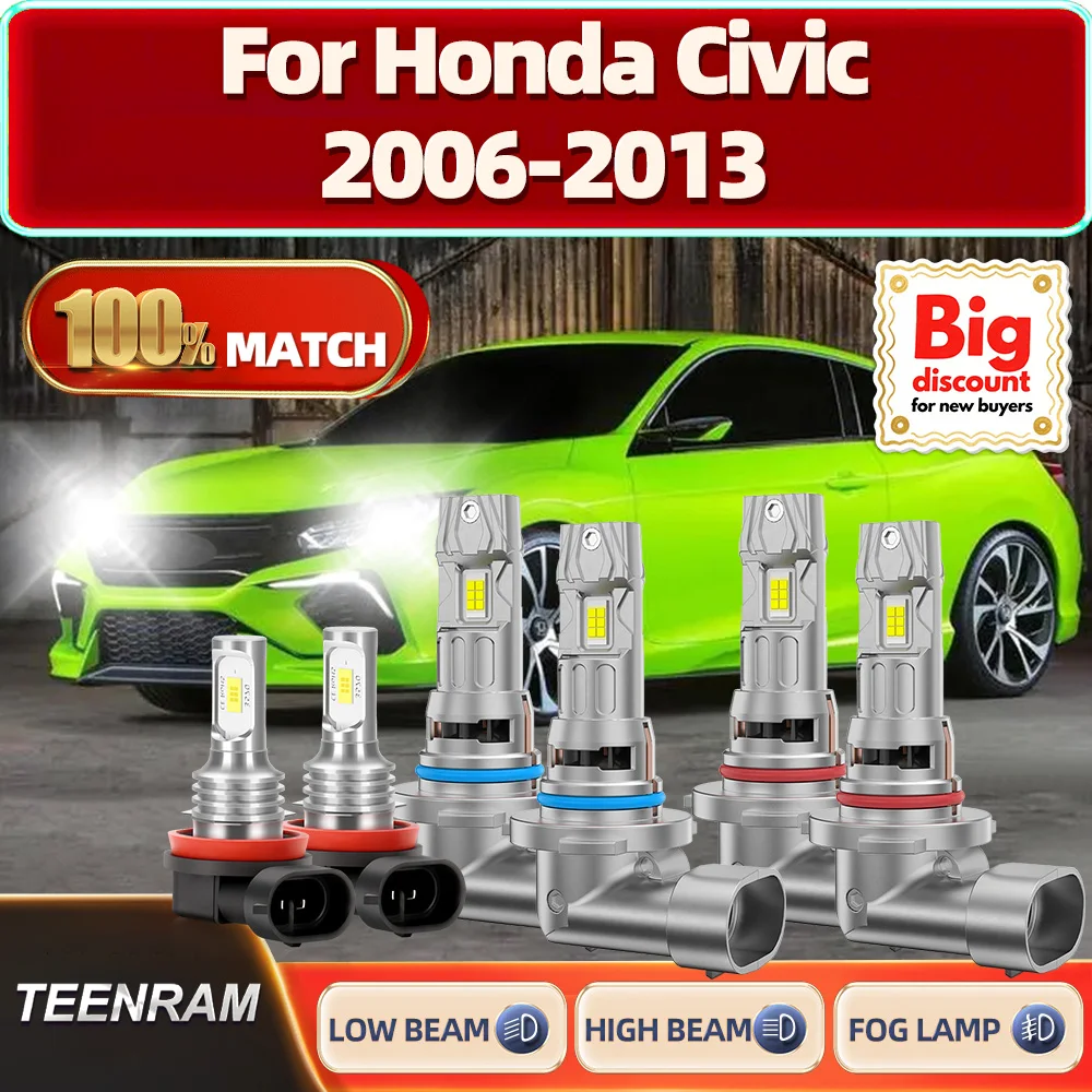 

TEENRAM For Honda Civic 2006 2007 2008 2009 2010 2011 2012 2013 250W LED Headlight Ampoule 60000LM High Quality Headlamp Bulb