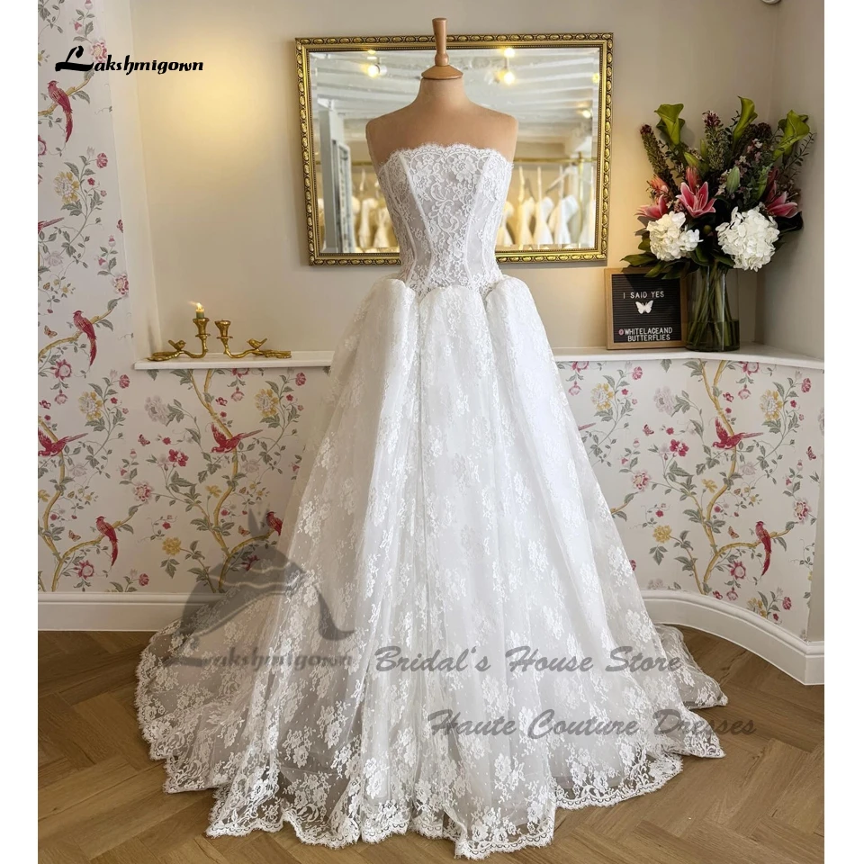 Lakshmigown Vintage Spitze Boho Hochzeitskleider Schulterfrei 2026 Zivile Damen Kirchen-Brautkleider Trägerlos Maßgeschneidert – Detail 5