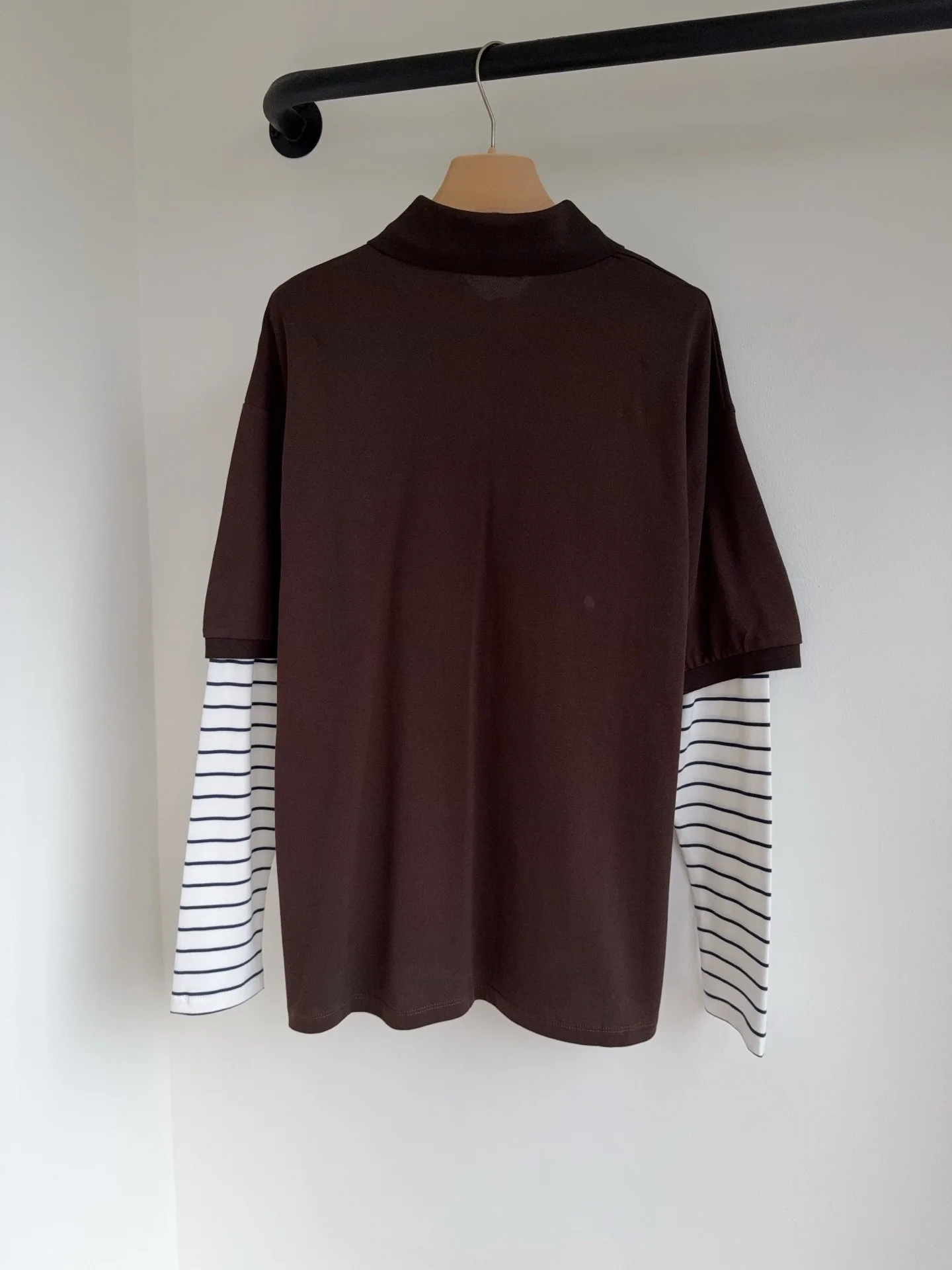 

Women New T-shirt Summer Preppy Embroidery Lapel Stitching Striped Long Sleeve Fake Two Tops 2025