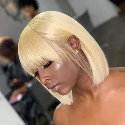 Straight Short Bob Wig With Bangs 613 Blonde Color Wigs Brazilian Virgin Human Hair Wigs 13X4 HD Lace Front Wig For Women Sale