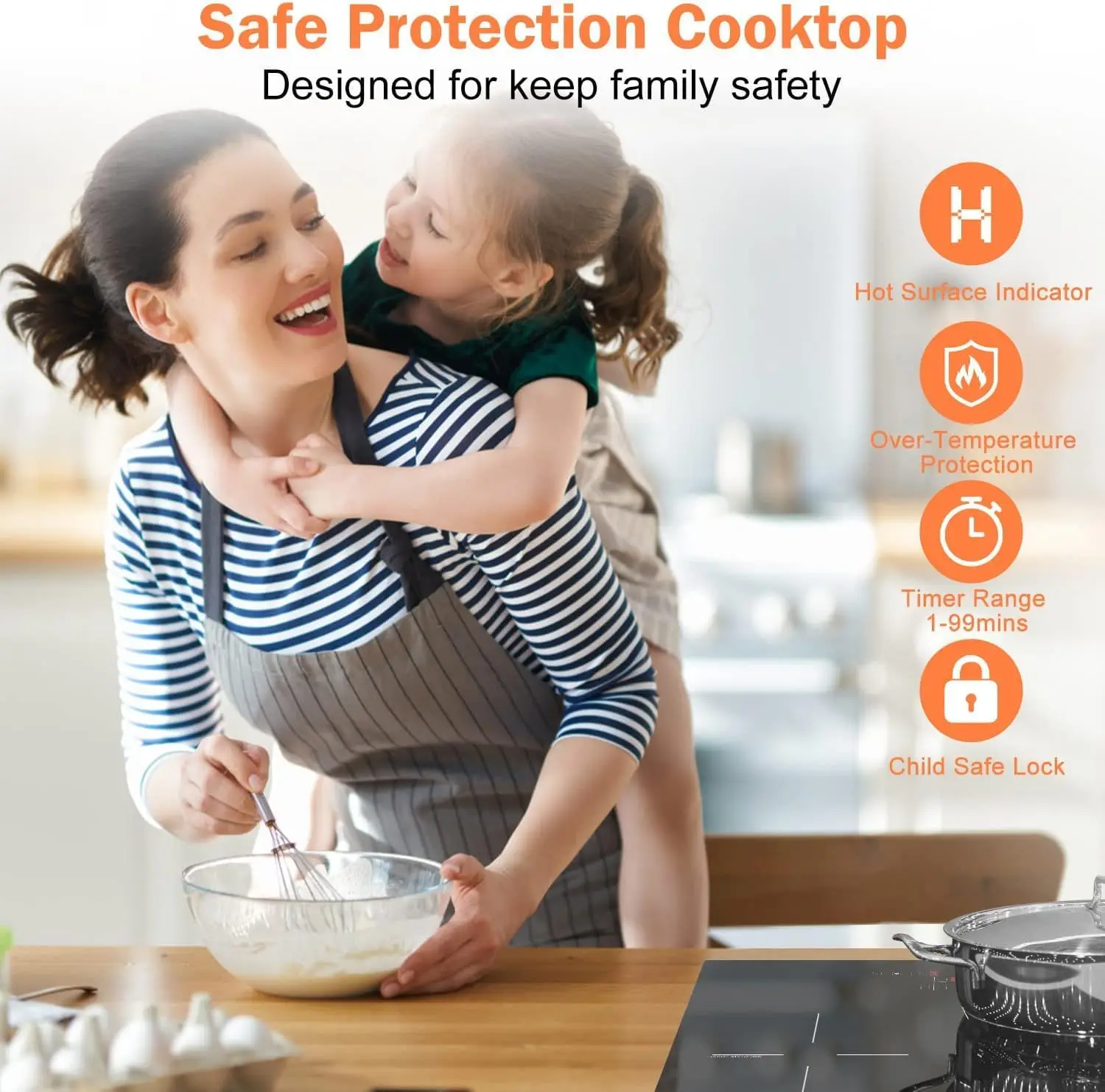 موقد كارينير التعريفي 3 شعلات، موقد حثي مدمج 60 سم، فرن كهربائي مع تحكم باللمس، مؤقت، قفل أمان، 5200 وات، واي فاي #3