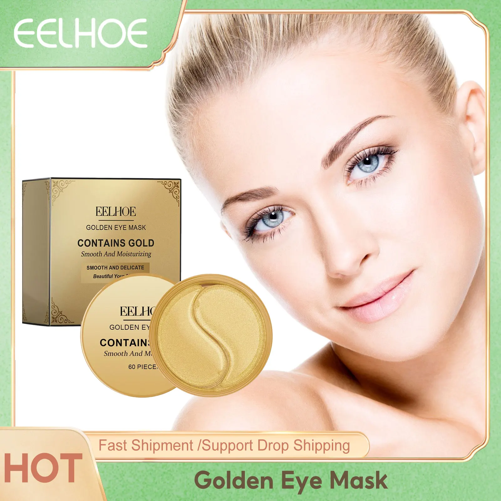 EELHOE Golden Eye Mask Patches for Firming Eye Bags Treatment Hyaluronic Acid Anti Dark Circles Skin Care Products Collagen Mask