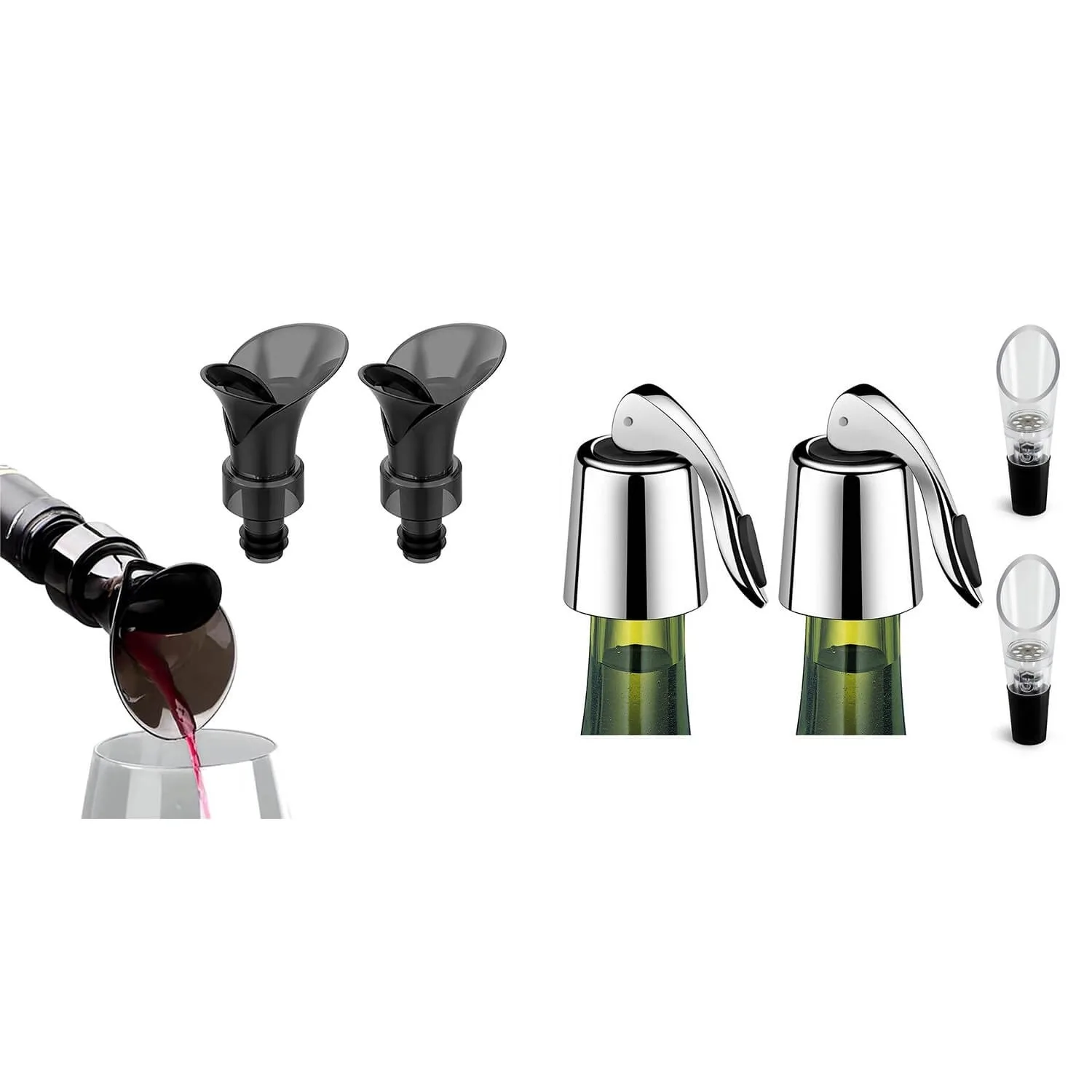 Wine Pourer Spout, Wine Aerator, Flower Shape Silicone Wine Keep Fresh Seal Bottle Stopper Liquor Bottle Pourers(4 Pcs)