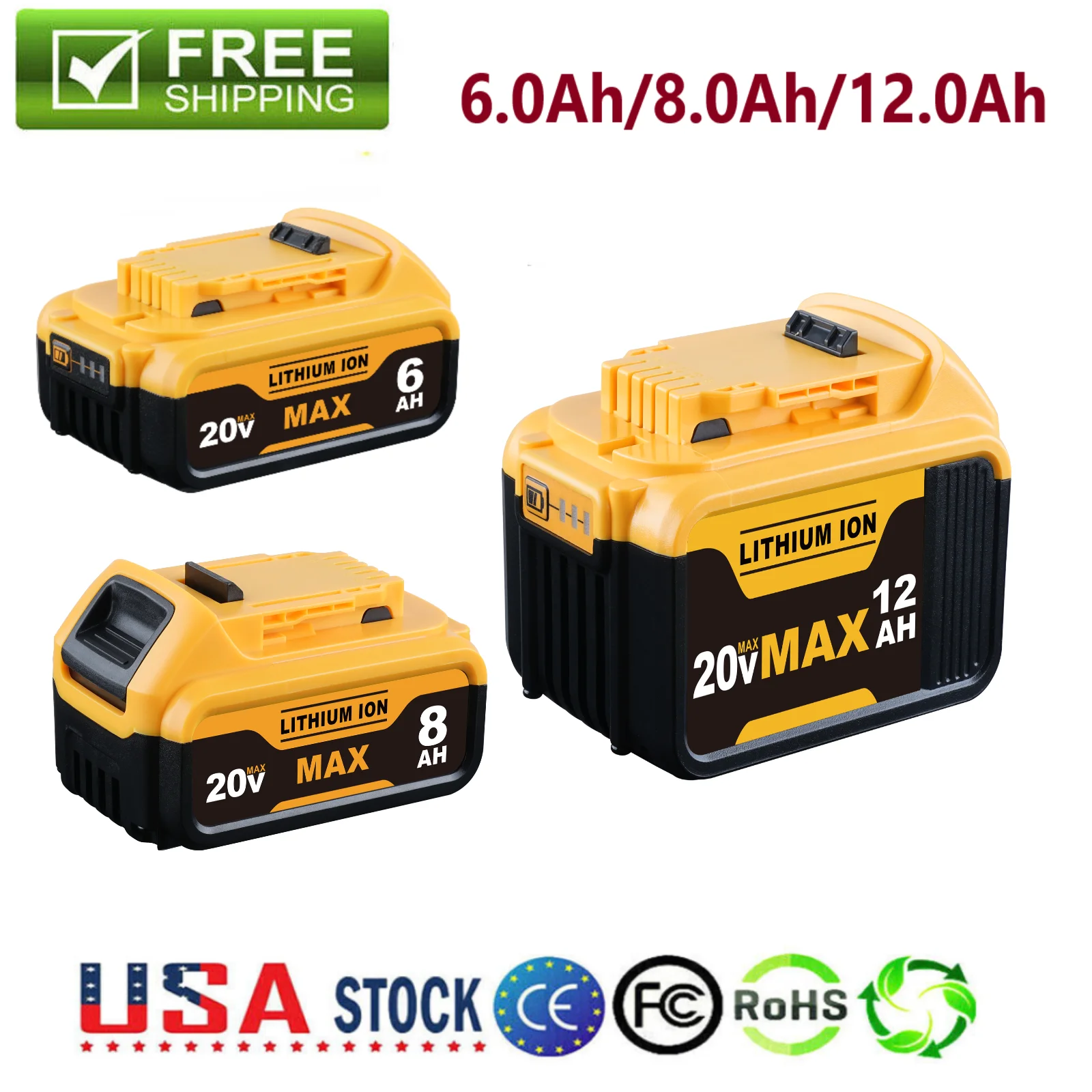 

Vanon DCB205 6,0 Ач 8,0 Ач 12,0 Ач 20 В литий-ионный аккумулятор, совместимый с DCB200 DCB206-2, замена штифта аккумулятора Dewei, склад в США