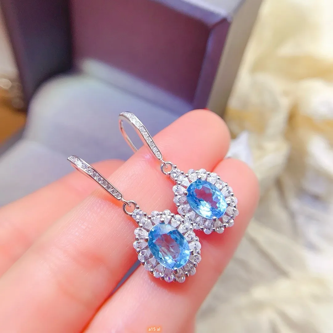 

KJJEAXCMY Boutique Jewelry Natural Topaz Stone 6x8mm Women's Earrings 925 Pure Silver Gift for Girlfriend's Birthday, Wedding