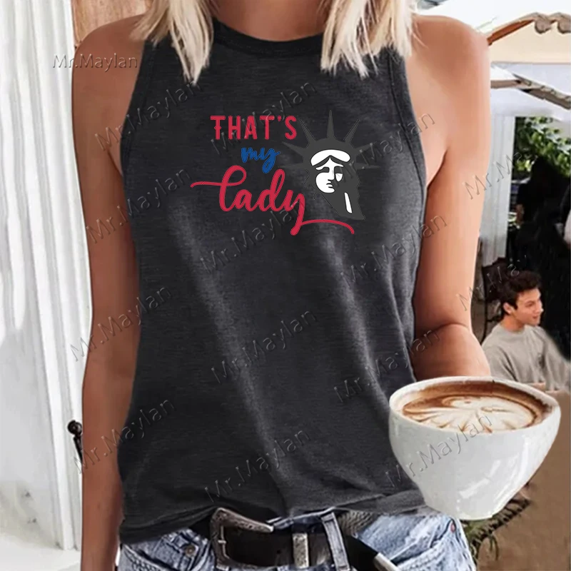 Letter that's My Lady Print Statue Of Liberty Women Sleeveless Tanks Tops Casual  Versatile Sleeveless Shirt Clothing Top S-121