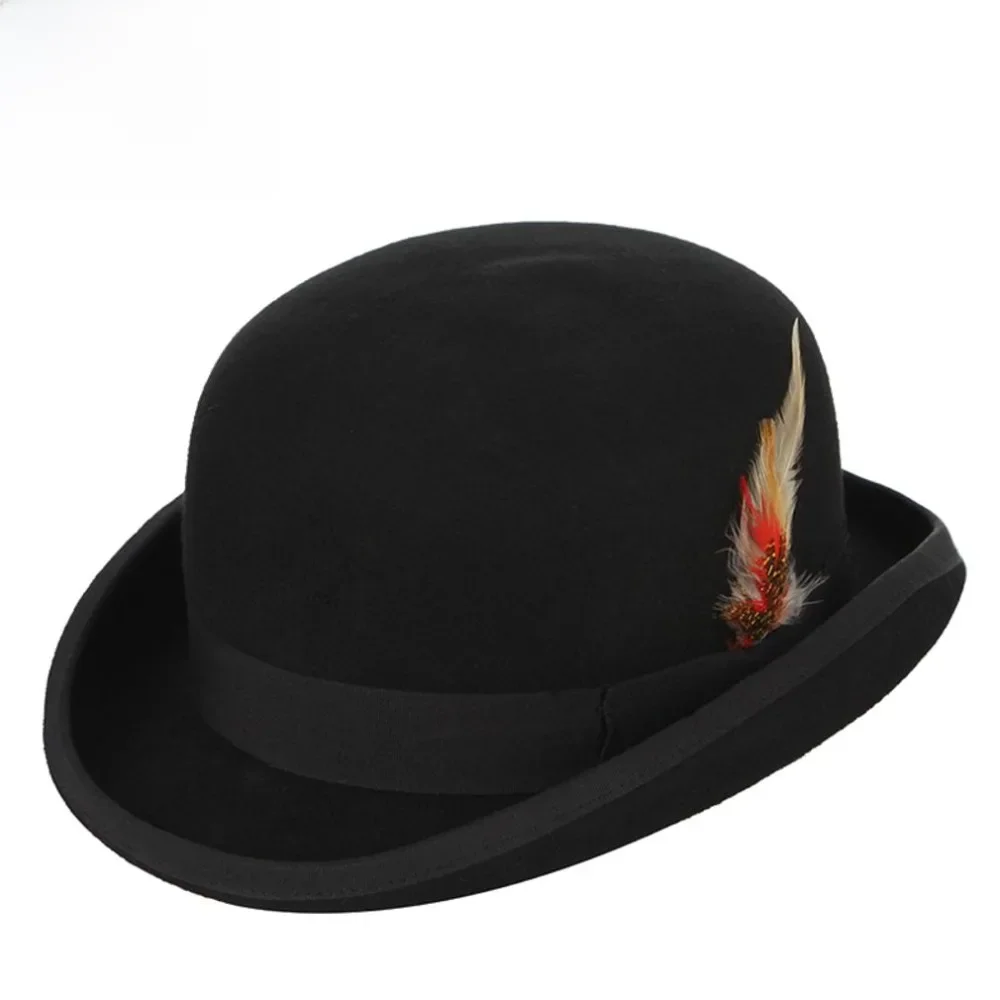 GEMVIE 4 rozmiary 100% wełny czuł czarny Derby melonik dla mężczyzn kobiety Feather pościel satynowa na co dzień formalne Fedora — zdjęcie 2