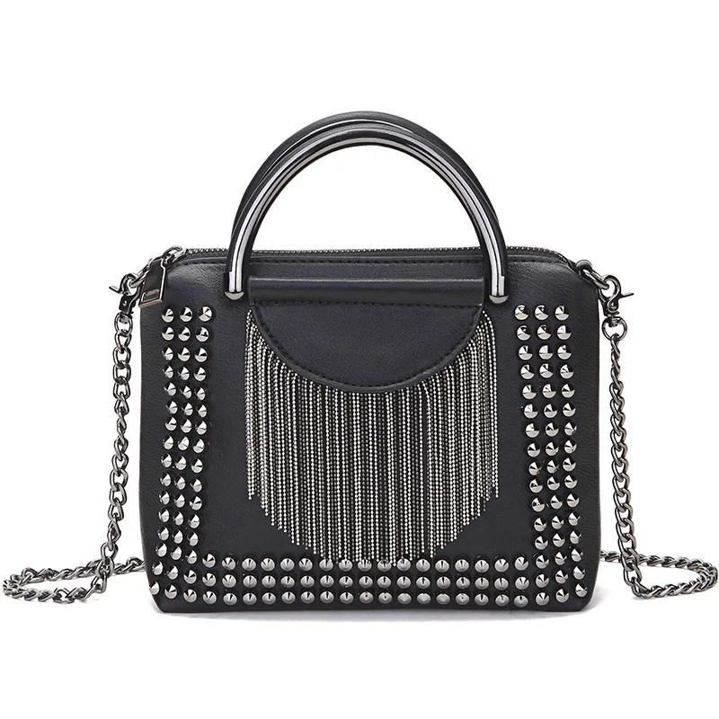 

BLACK Studded Fringe Tote Designer Luxury Women Shoulder Bags Handbag Crossbody Sling Sac Square Bag Classic Retro