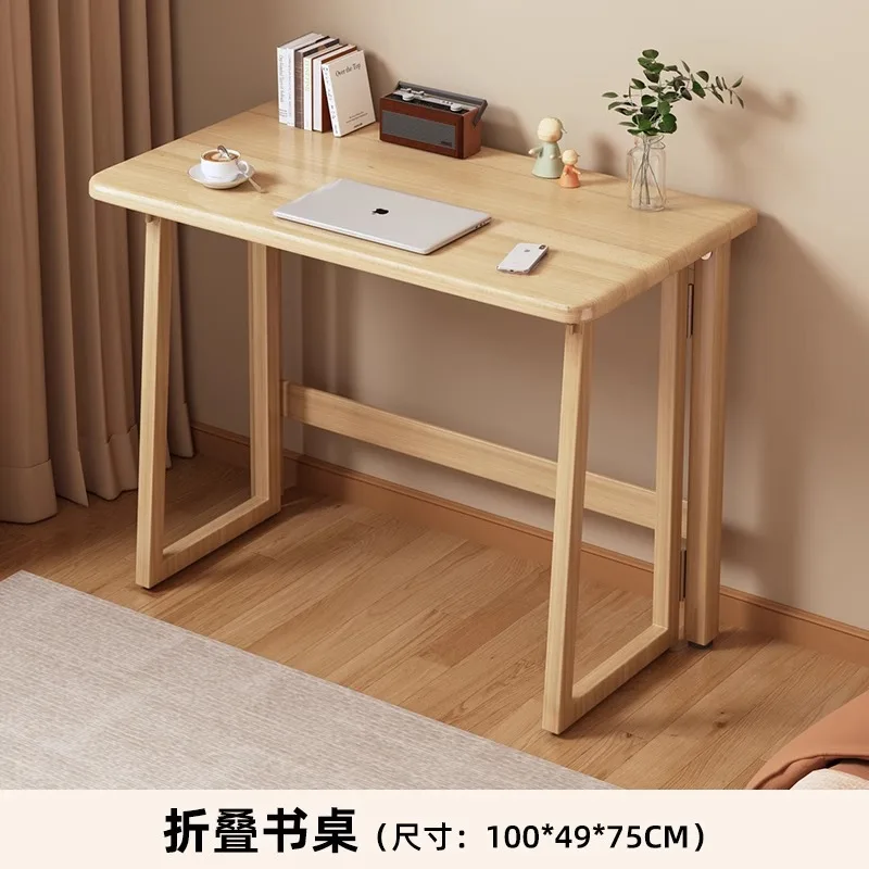 Solid Wood Folding Desk for Home Office – No Assembly Computer Table Study Writing Desk 15mm Thick Desktop Small Workstation