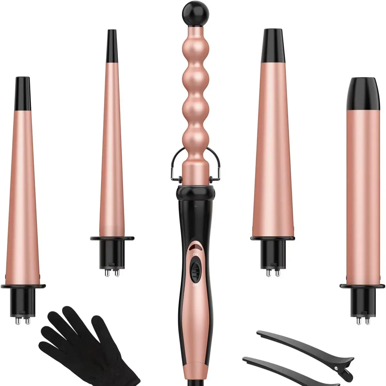 5 in 1 Curling Iron Set - BESTOPE PRO Curling Wand Iron with Interchangeable Barrels, 0.35”-1.25” Hair Curler Wand for Hairstyle