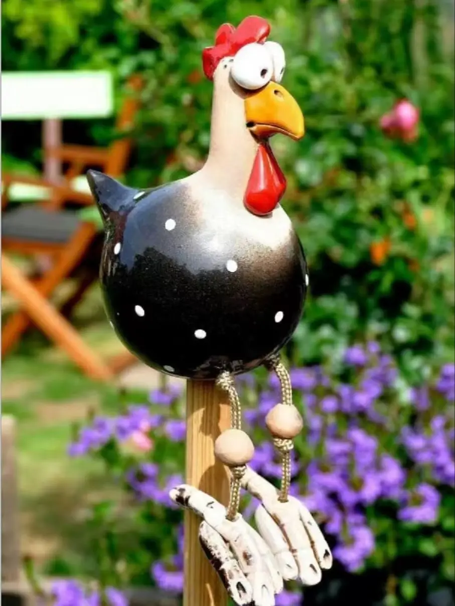 Hars groot ogen kip standbeeld - grillig tuindecor, tuin sculptuur ornament - afbeelding 2