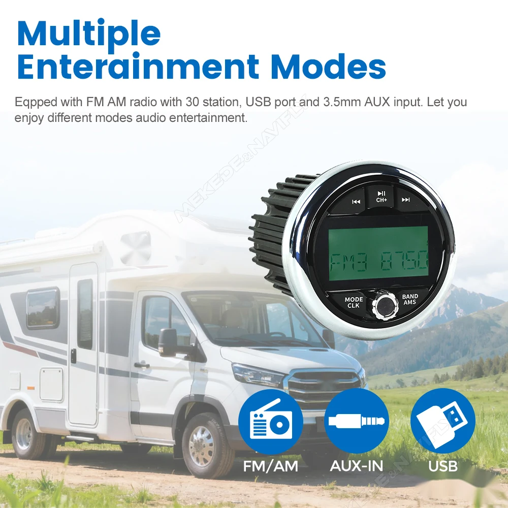 Navifly DSP ستيريو لراديو RV مشغل MP3 FM/AM USB EQ مقاوم للماء لقوارب الجهد 12 فولت جت سكي ATV UTV جنبًا إلى جنب عربات الغولف