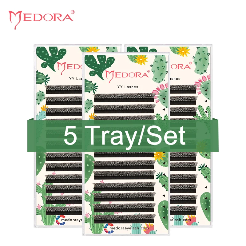 MEDORA 5 Tray/Set YY Shape Eyelash By Machine Made Soft Light Natural Eyelashes Extension Makeup Mesh Net Cross False Eyelash