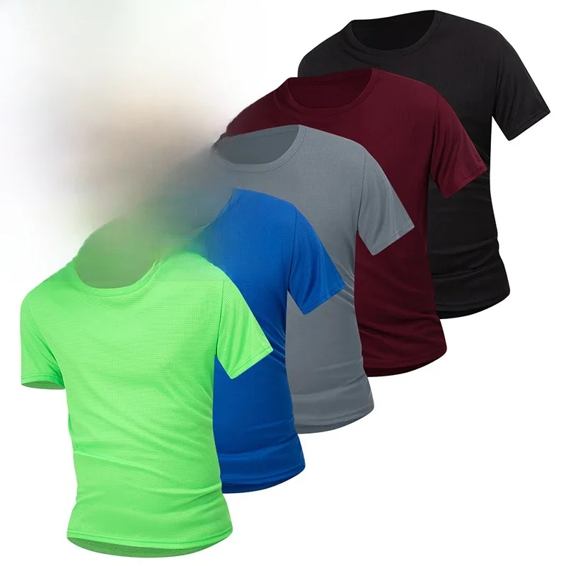1/5 pièces hommes couleur unie gaufre sport à manches courtes Fitness course Jogging Base vêtements Joker confort licence formation chemise