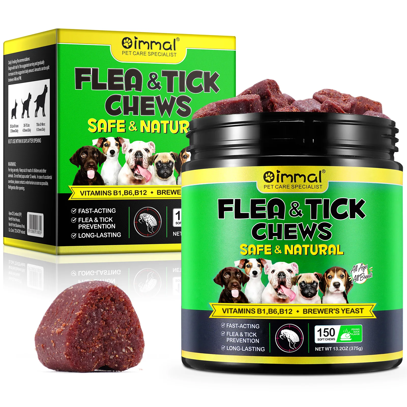 Flea and Tick Prevention 150 pcs Chewables Peking Duck Flavor Supplement for Dogs Oral Flea Pills Pest Defense All Breeds & Ages