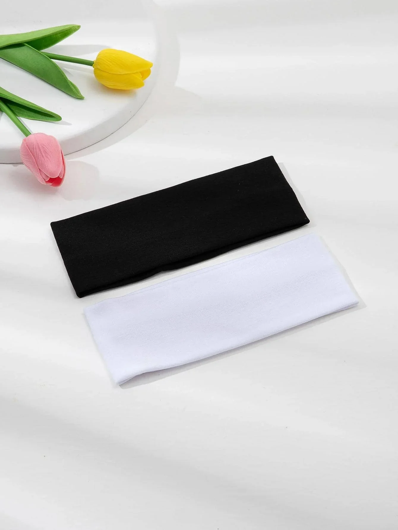AliExpress NONE 2Pcs Fashion Knit Wide Headbands For Women Girls Solid Color Elastic Hairbands Running Cycling Hair Accessories Black White
