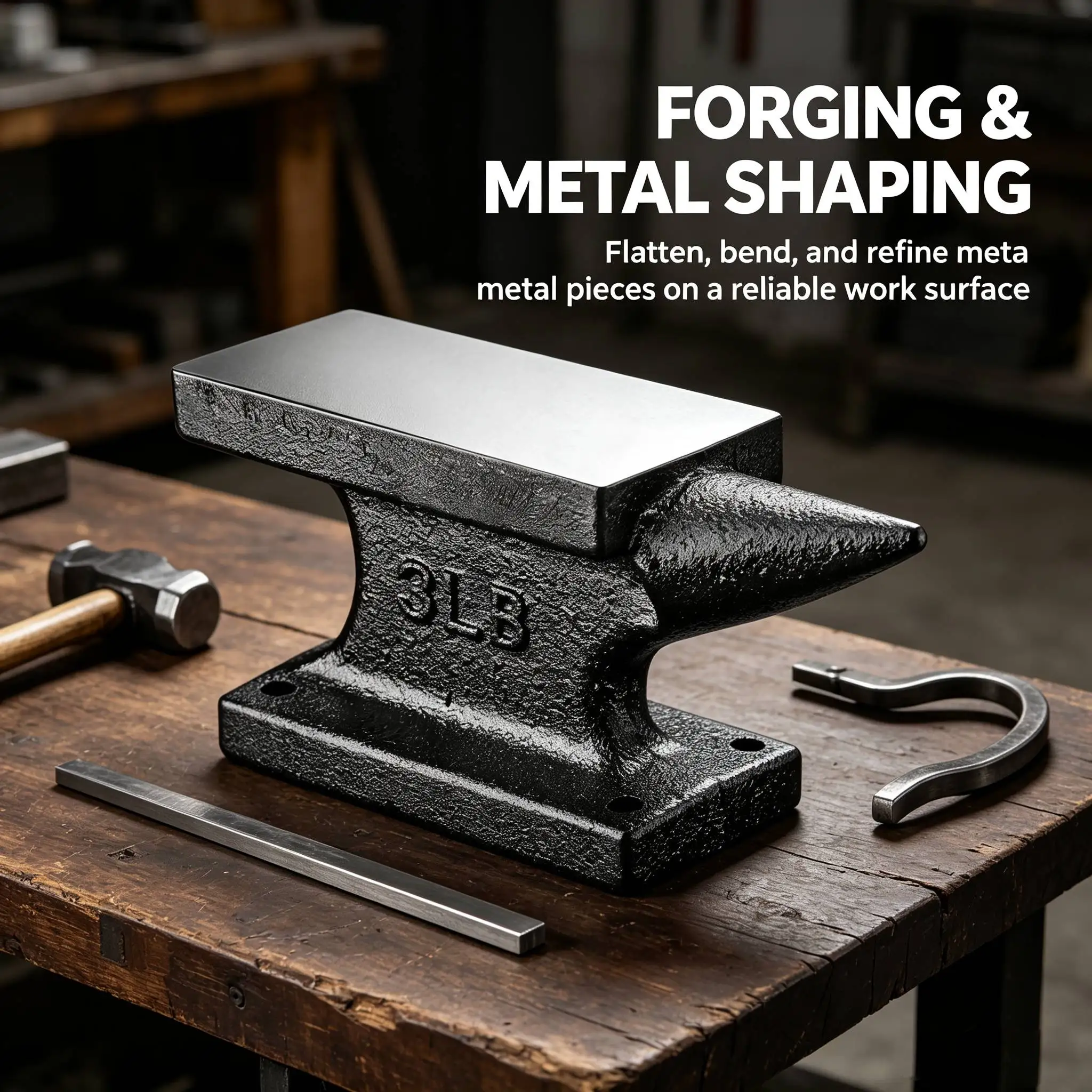 Tapered-End Anvil Polished Cast Face Iron Anvil Textured Finish for Forging, Metalworking Shop