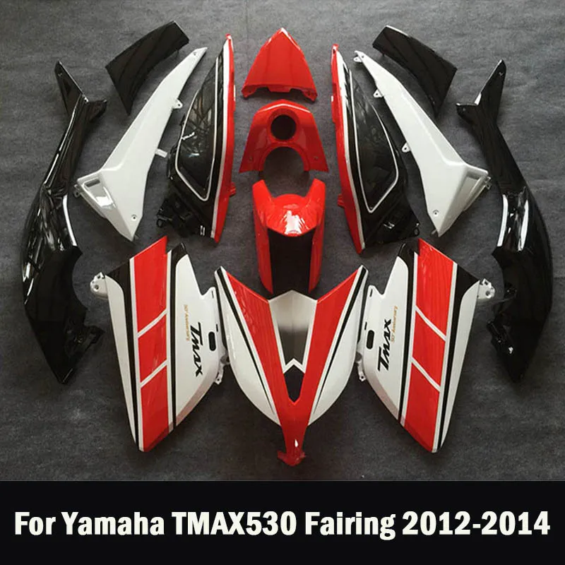 Motorcycle Fairing Set Body Kit Plastic For Yamaha Tmax530 TMAX 530 2012-2014 Accessories Full Bodywork Red and White Textures