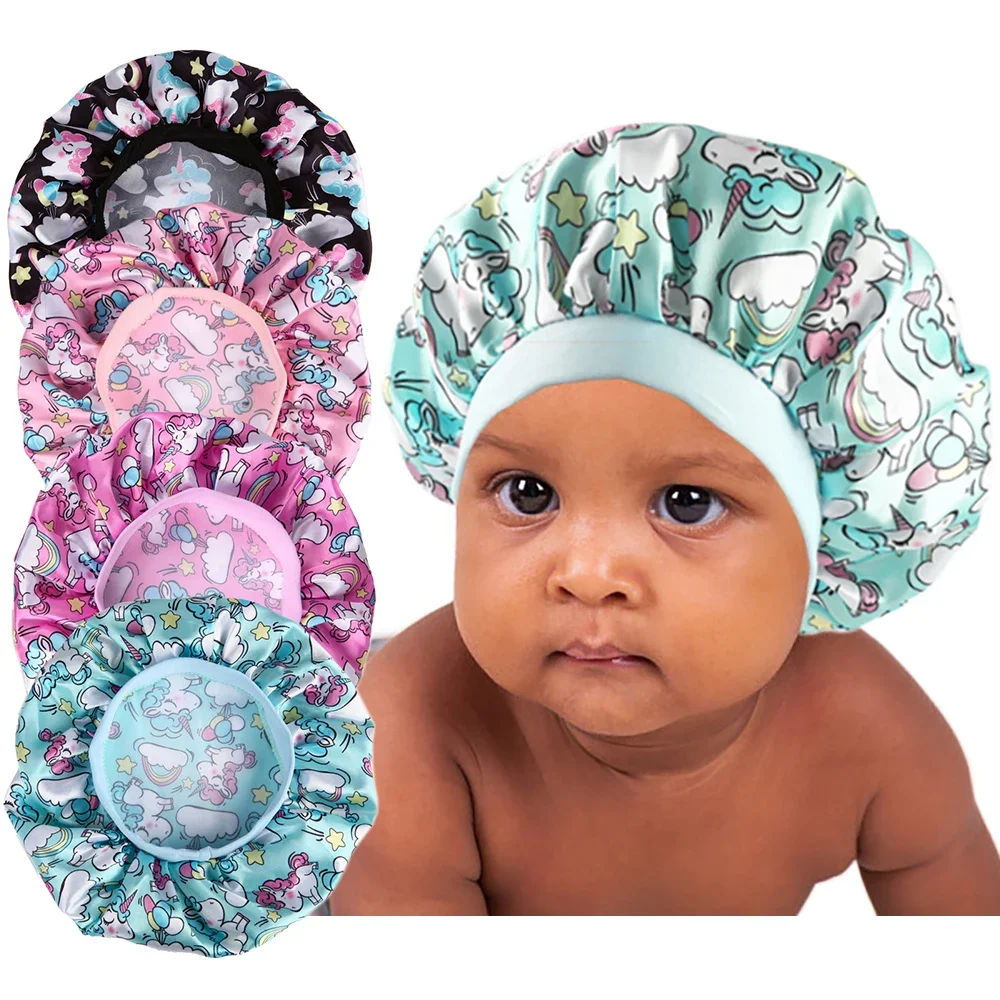 Bonnet de couchage en Satin pour enfants, large bande élastique, Bonnets respirants pour bébé, bonnets de nuit