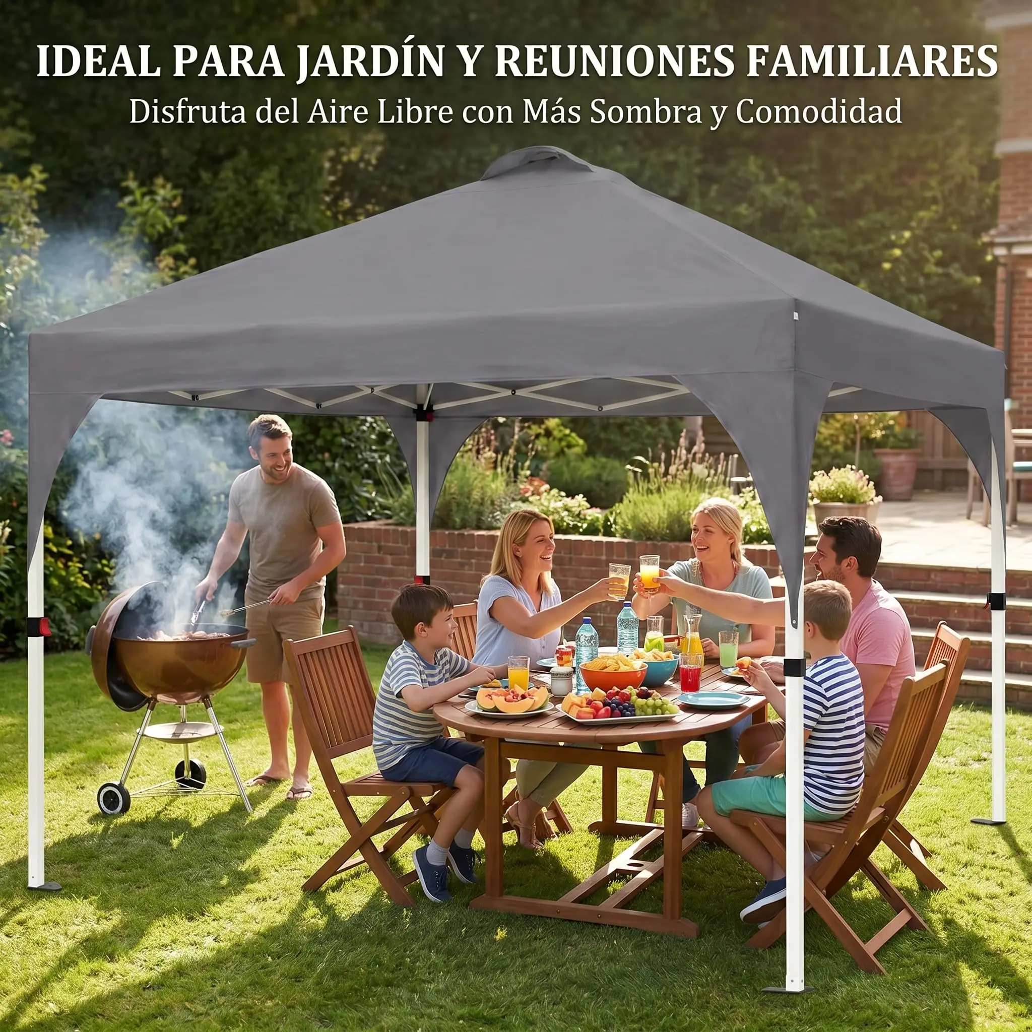Tente pliante HiMISS 300x300cm, tissu Oxford 150D avec aspect fenêtre d'église, système de verrouillage central, hauteur 270 cm, sans rideaux latéraux, pour jardin et événements