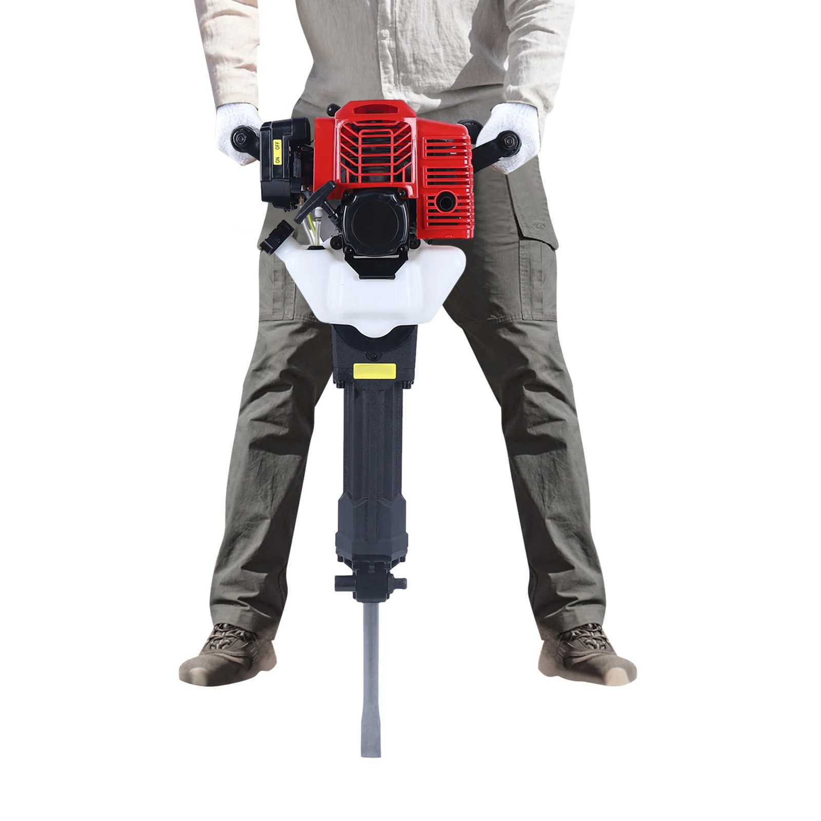 52cc Demolition Jack Hammer Concrete Breaker Drill w/ 2 Chisel Gas-Powered Translucent Fuel Tank for Ground Slotting ,Wall Drill