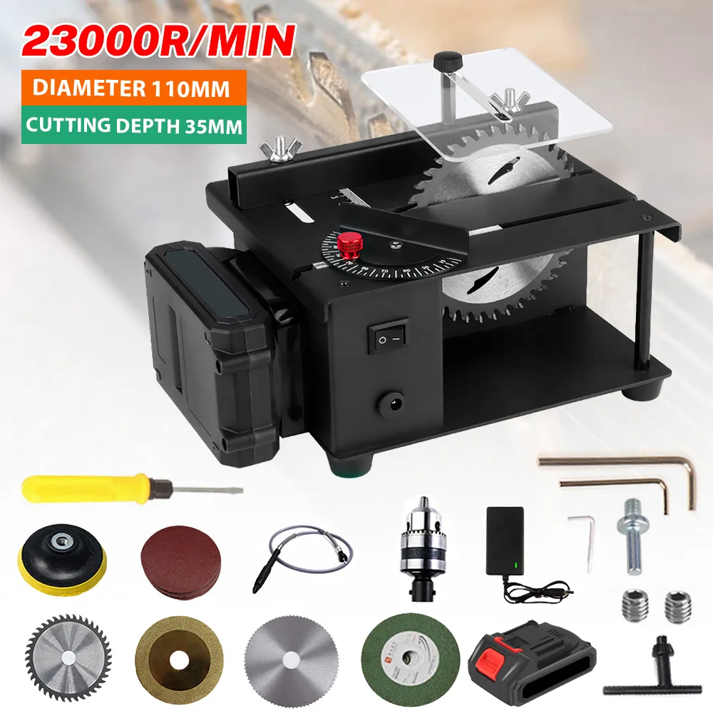 Image of Mini-Tischkreissäge 23000 U/min Hochleistungs-Elektrotischkreissäge Kleine Schneidemaschine 0-90 Grad Schnittwinkel DIY Modell Holzbearbeitungs-Tischkreissäge