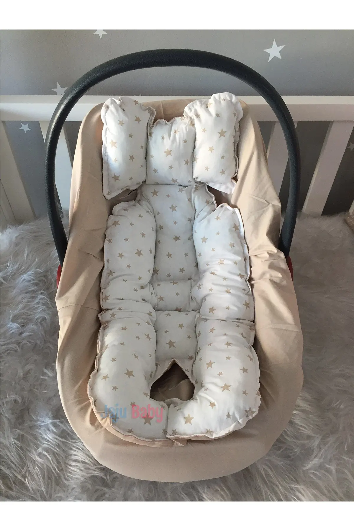 Handmade Brown Star Patterned Car Seat Cushion - Stroller Cushion