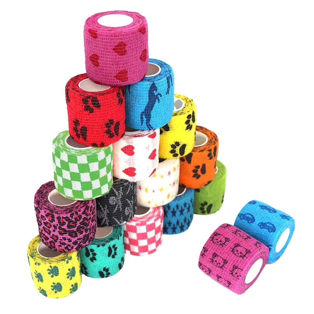 Enveloppements de bande athlétique pour le sport, bandage coloré pour le tatouage, articulations des doigts, animal de compagnie du genou, enveloppes auto-adhésives imprimées, 2,5 cm-10 cm