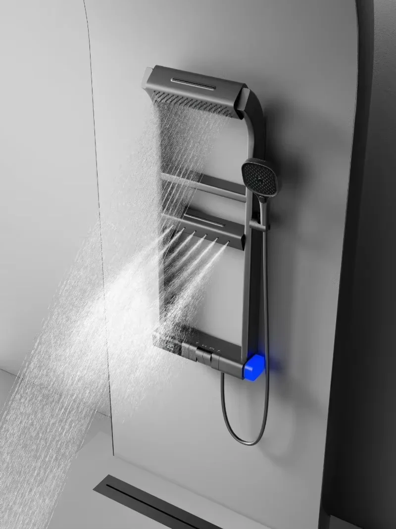 Multifunktionales Duschsystem Wandmontierte Thermostatische Wasserfall-Duscharmatur mit Digitalanzeige Duschsäulen-Set