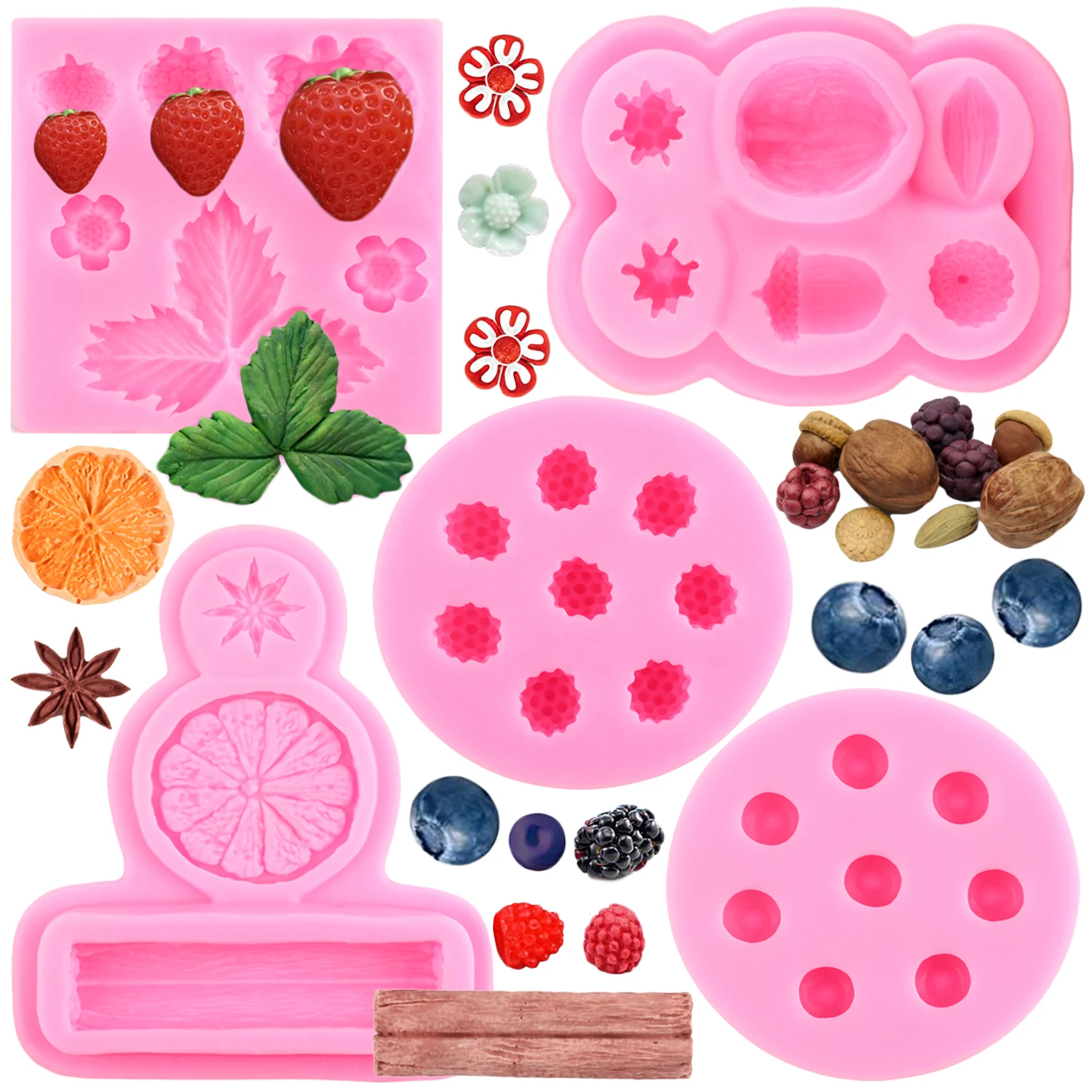 Blueberry Raspberry Strawberry Silicone Mold Nuts Berries Fondant Molds DIY Cake Decorating Tools Cupcake Candy Chocolate Mould