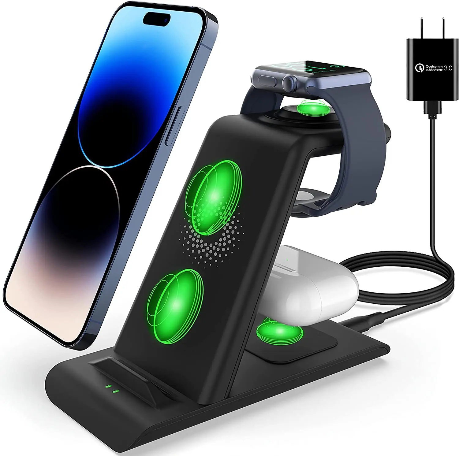 3 in 1 Wireless Charging Station Compatible Multiple Devices Apple Products Apple Watch AirPods Pro iPhone Fast Wireless Charger