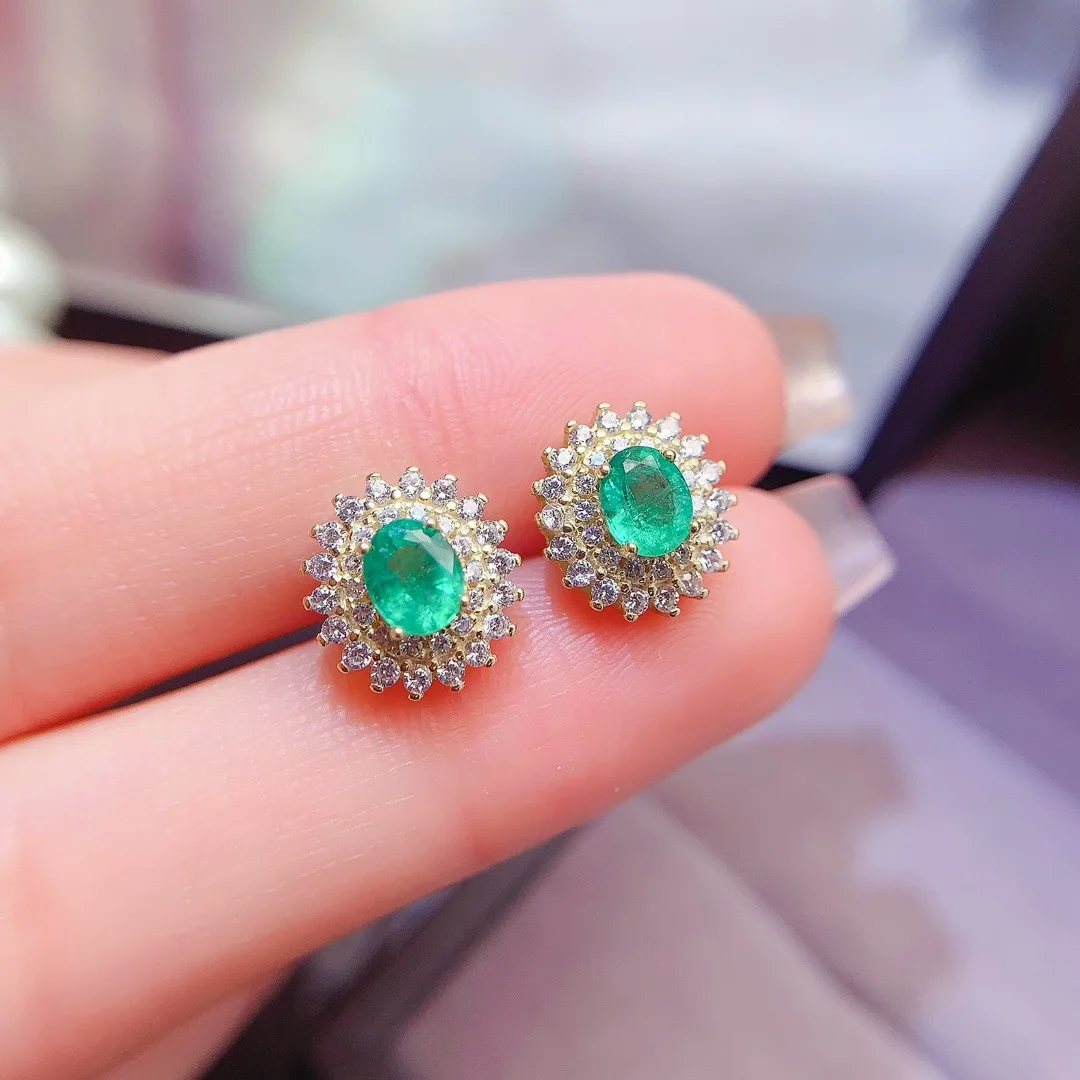 

Boutique Jewelry Women's Natural Gem Earrings 925 Pure Silver Plated 18K Gold 4x5mm Emerald Style Gift for Girlfriend Wedding
