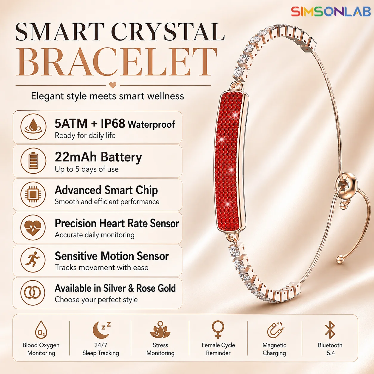 

2026 Smart Bracelet Smartwatch Heart Rate SpO2 Sleep Monitor Pedometer IP68 Waterproof BT5 LongBattery Mag Charge AndroidiOS