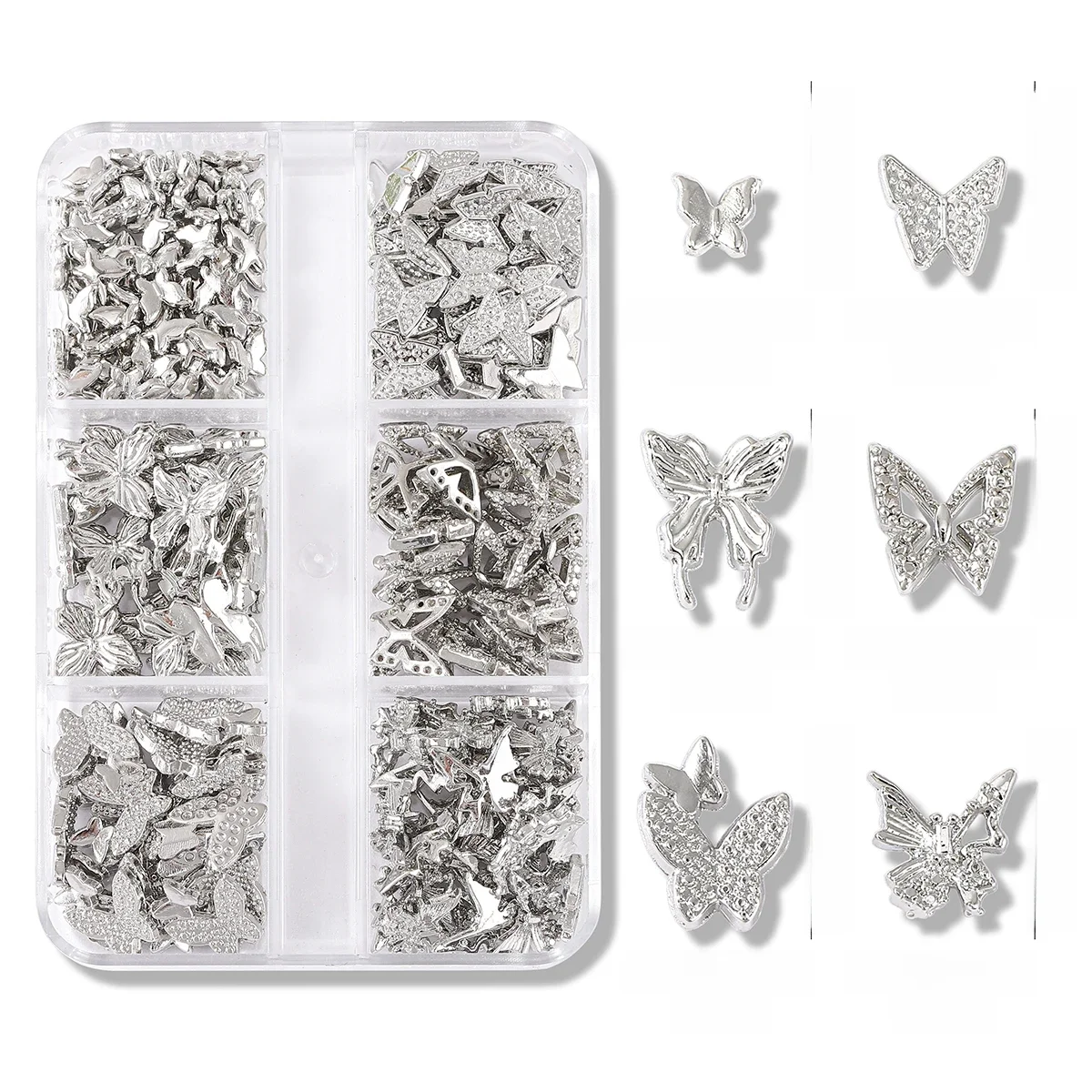 60 sztuk / 1 pudełko Japońskie mini ozdoby do paznokci ze stopu motyla ins wind contracted joker girl nail art crafts decoration — zdjęcie 2