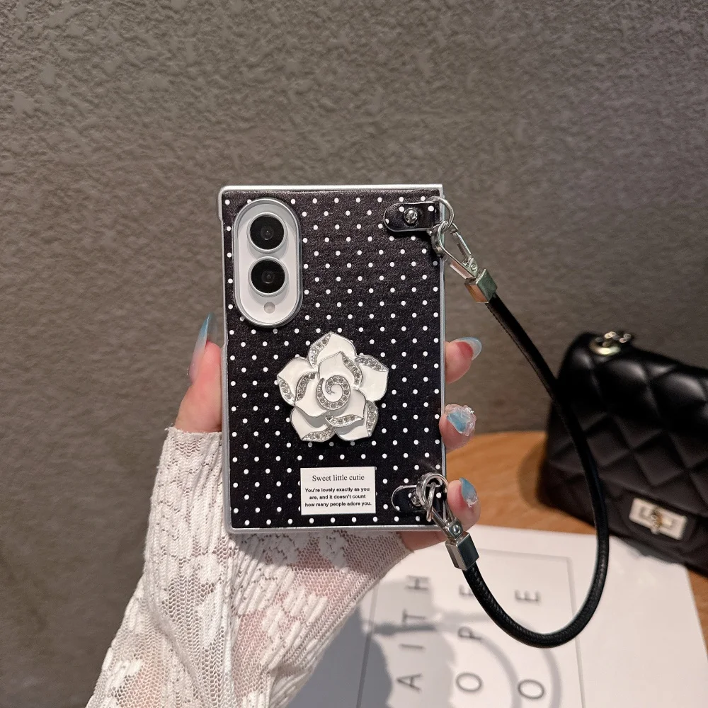 New Luxury 3D Camellia Dot Pattern Handbag Phone Case for Samsung Galaxy Z Fold 8 fold 8 Fashiona Folding Phone Protective Cover