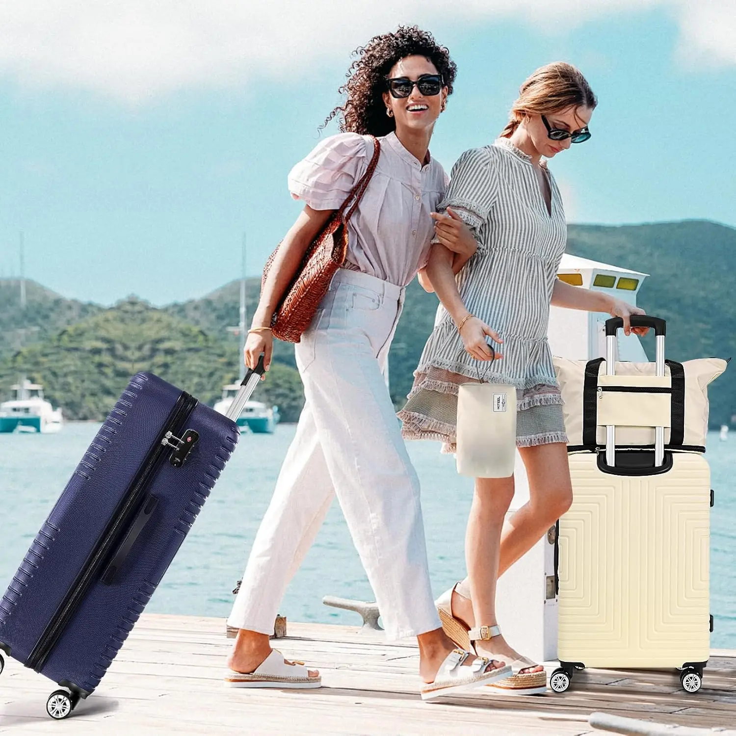 3 قطعة مجموعة الأمتعة هارد شل حقائب السفر التعبئة مربع مع عجلة TSA المعتمدة قفل وحمل على حقيبة غسل حقيبة السفر دعوى