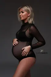 Maternity Photoshoot Bodysuit Black Mesh Soft Fabric Body Pregnancy Pregnant Woman Stretch Lace Top for Photo Shoot