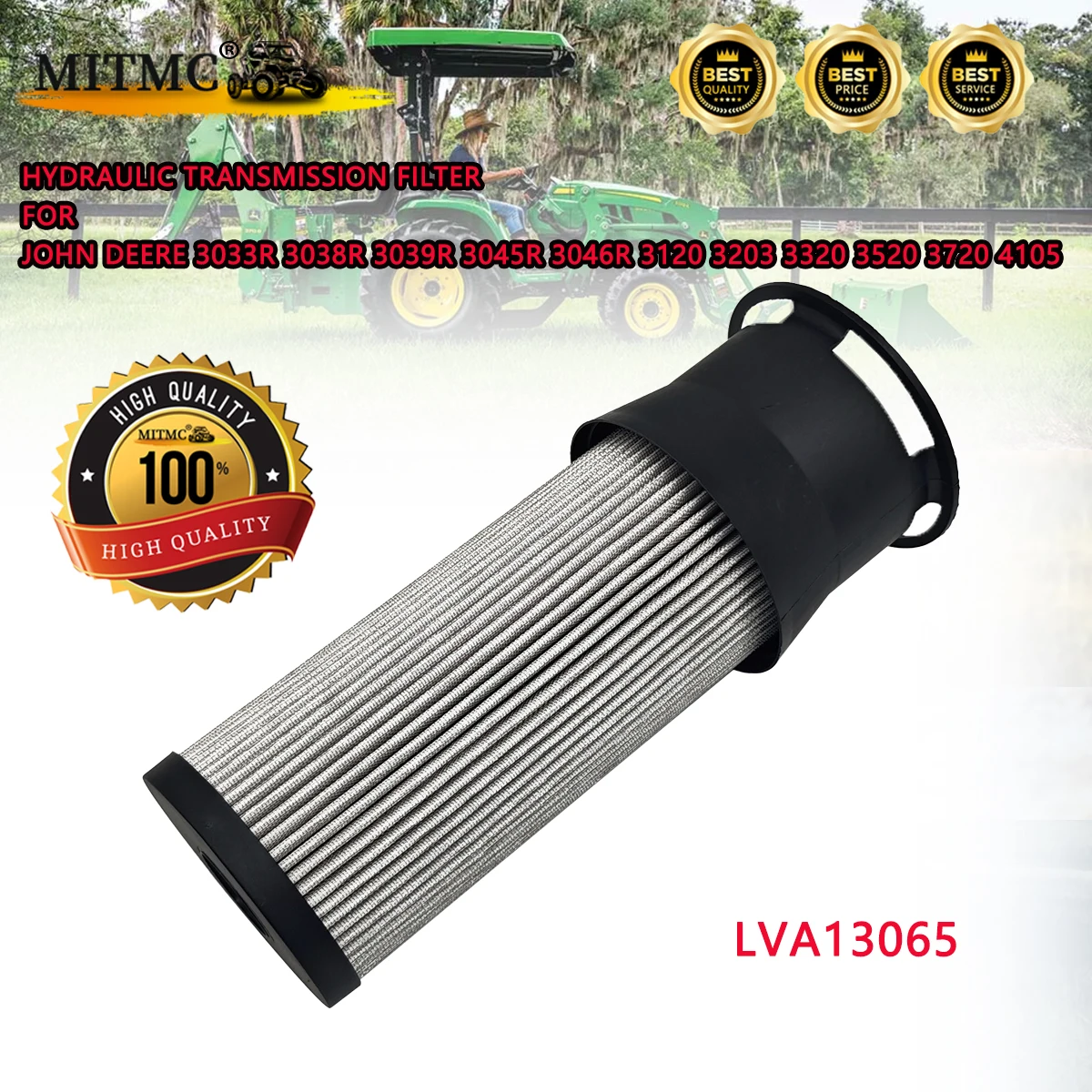 

Фильтр гидравлической коробки передач для John Deere 3033R 3038R 3039R 3045R 3046R 3120 3203 3320 3520 3720 4105 Код деталей LVA13065