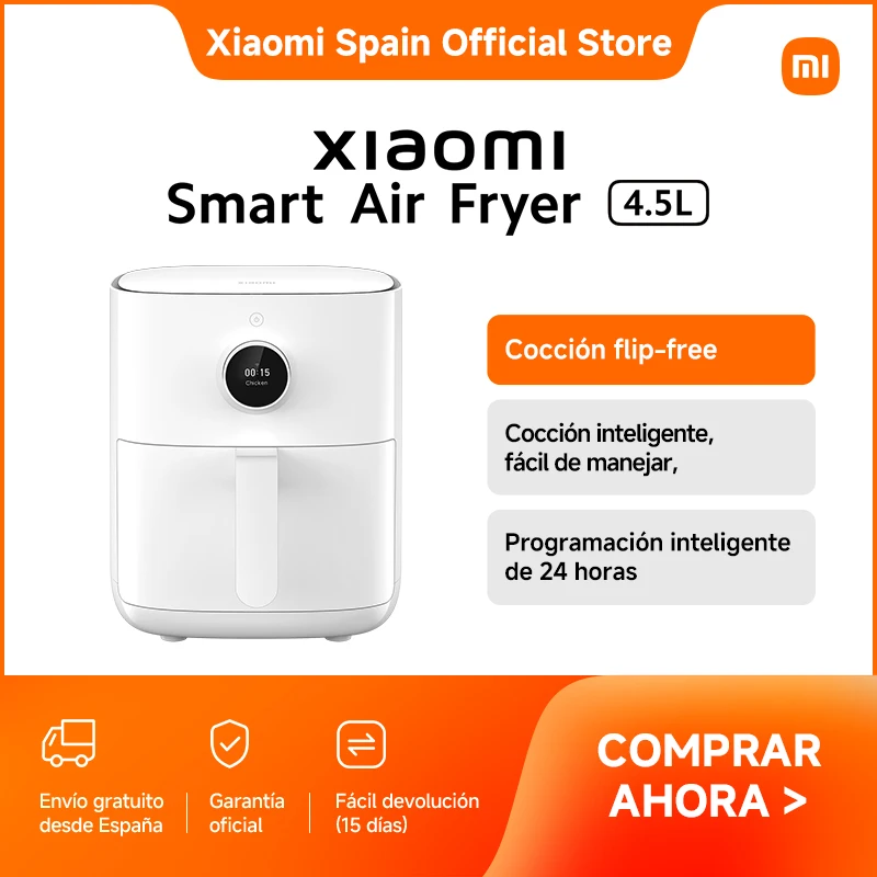 Oficial | Xiaomi Smart Air Fryer 4.5L, Cocción flip-free, Cocción inteligente fácil de manejar, Programación inteligente de 24 horas